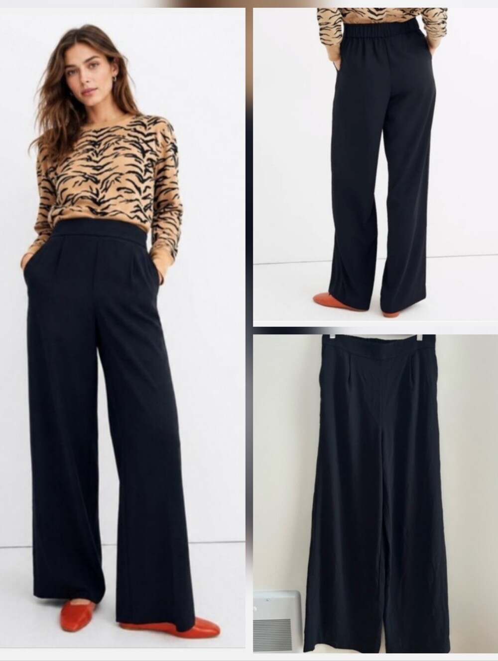 Madewell Black Wide-Leg Trousers, Huston Pull On Pants